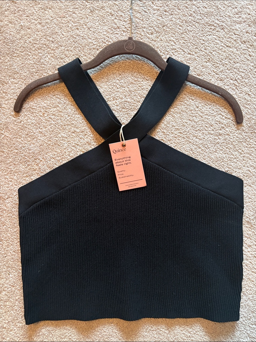 Quince Cropped Halter knit tank Black XL NWT- See measurements